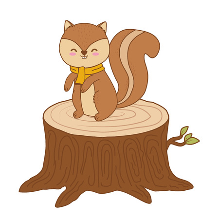 cute little animal squirrel over wooden trunk cartoon vector illustration graphic designのイラスト素材