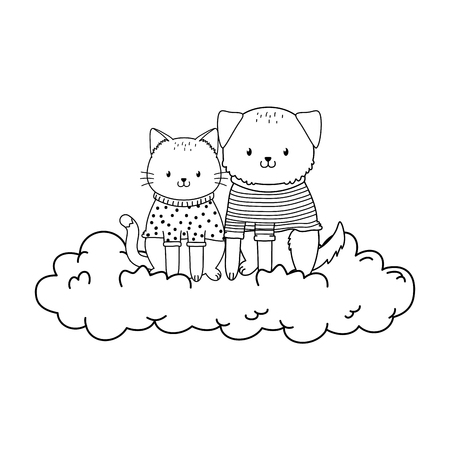 cute animals in the clouds woodland characters vector illustration designのイラスト素材