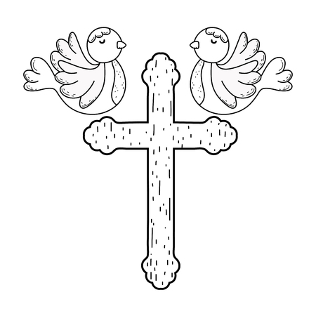 cute doves birds with crossのイラスト素材