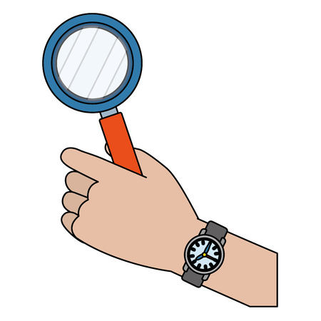 human hand holding magnifying glass cartoon vector illustration graphic designのイラスト素材