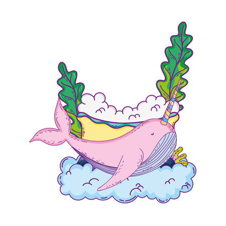 cute narval in clouds scene vector illustration designのイラスト素材