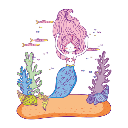 beautiful mermaid with seaweed fairytale characterのイラスト素材
