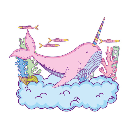 cute narval in clouds scene vector illustration designのイラスト素材