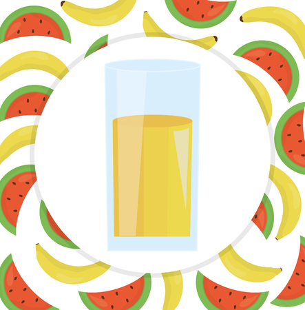 glass with juice of banana and watermelon vector illustration designのイラスト素材