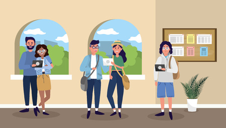 girls and boys students in the university to learn vector illustrationのイラスト素材