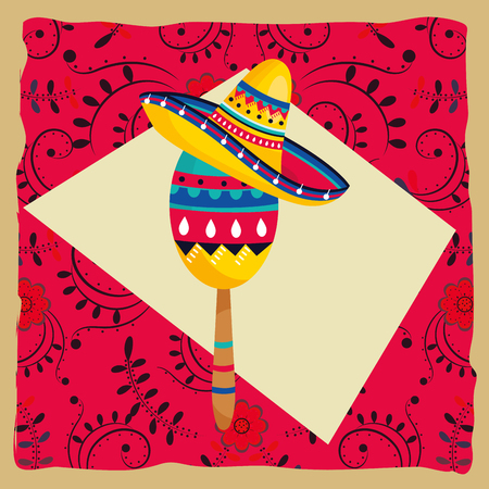 mexican culture festival maraca instrument wearing mariachi hat cartoon vector illustration graphic designのイラスト素材