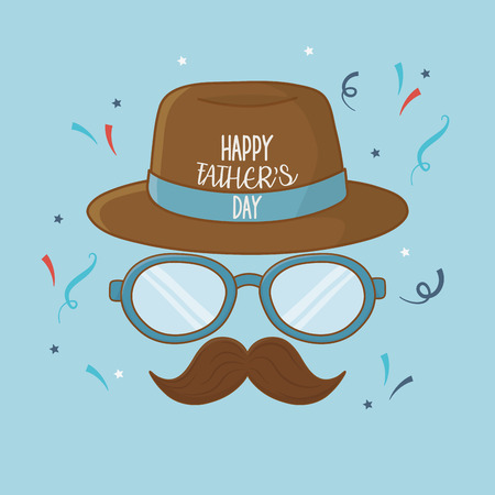 happy fathers day card with mustache and glasses vector illustration designのイラスト素材