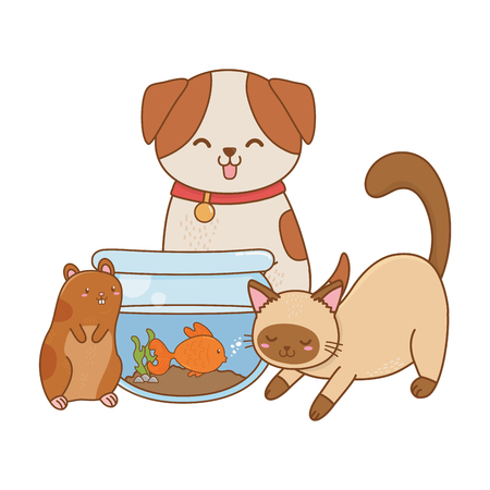 cute funny pets with accesories cartoon vector illustration graphic designのイラスト素材