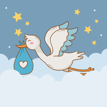 baby shower card with stork vector illustration designのイラスト素材