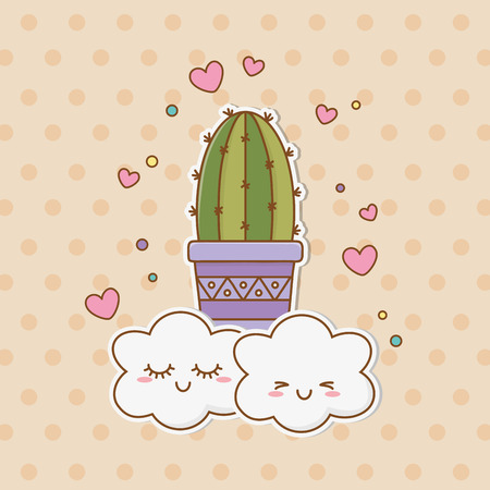cactus sticker kawaii style vector illustration designのイラスト素材