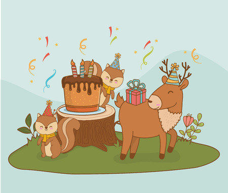 birthday card with cute animals woodland vector illustration designのイラスト素材