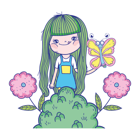 beautiful girl with butterfly characters vector illustration designのイラスト素材