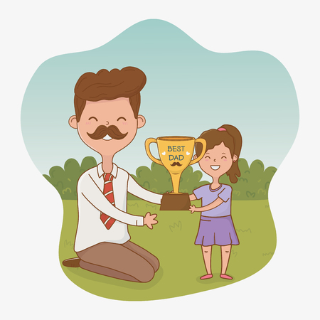 father and daughter characters card vector illustration designのイラスト素材