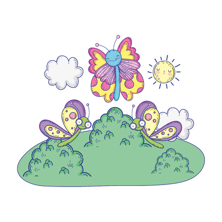 beautiful butterflies flying in the landscape vector illustration designのイラスト素材