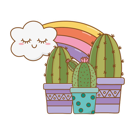 cactus icon cartoon with cloudsのイラスト素材