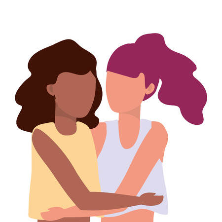 young women hugging cartoon vector illustration graphic designのイラスト素材