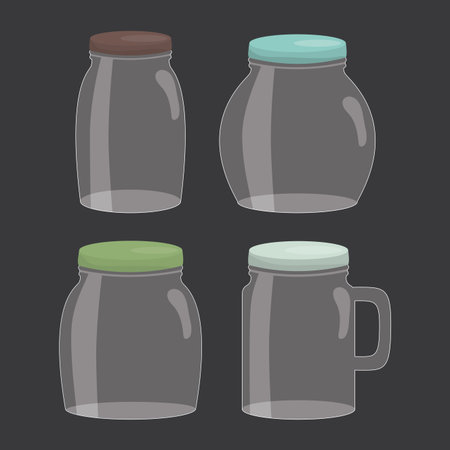 set of mason jars colorful vector illustration designのイラスト素材