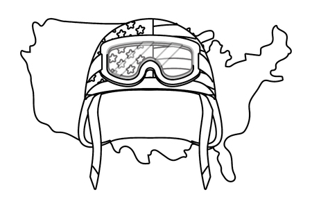 united state map and military helmet icon cartoon black and white vector illustration graphic designのイラスト素材