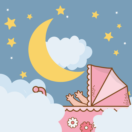 cute baby shower little baby dreams at night with elements cartoon vector illustration graphic designのイラスト素材