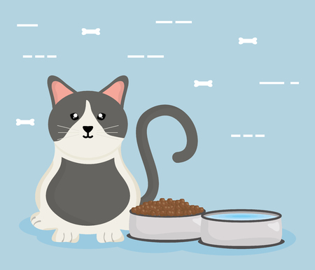 cute little cat with food vector illustration designのイラスト素材