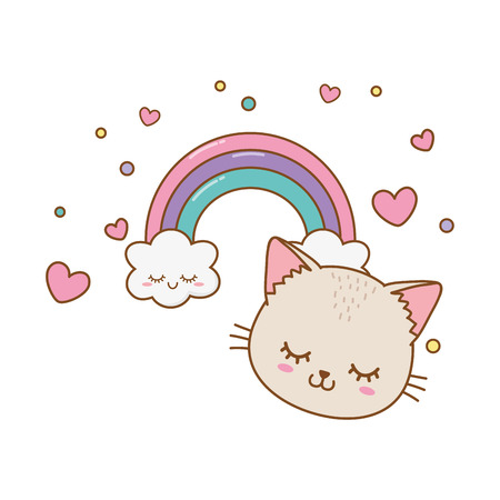cat with cloud and rainbow icon cartoon vector illustration graphic designのイラスト素材