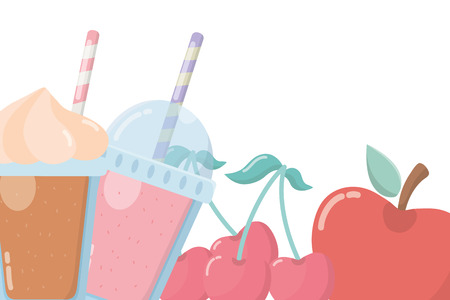 delicious tasty food fruits with milkshake cartoon vector illustration graphic designのイラスト素材