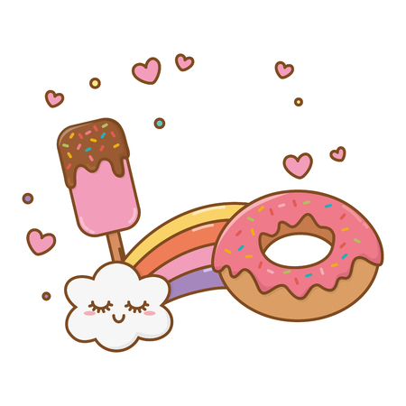 ice lolly donut and rainbow icon cartoon vector illustration graphic designのイラスト素材