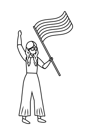 homosexual proud lesbian woman at protest holding lgtbi flag cartoon vector illustration graphic designのイラスト素材