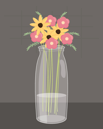 mason jar glass with floral decoration vector illustration designのイラスト素材