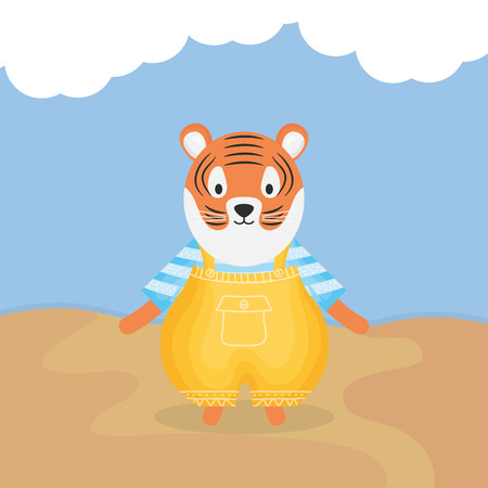 cute tiger with clothes character vector illustration designのイラスト素材