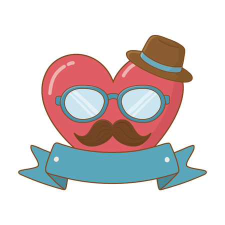 heart with glasses hat and moustache icon cartoon vector illustration graphic designのイラスト素材