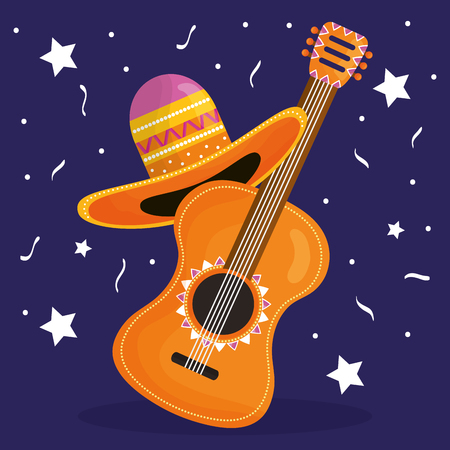 cinco de mayo celebration with guitar and hat mexicanのイラスト素材