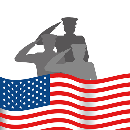 united state flag with military officerのイラスト素材