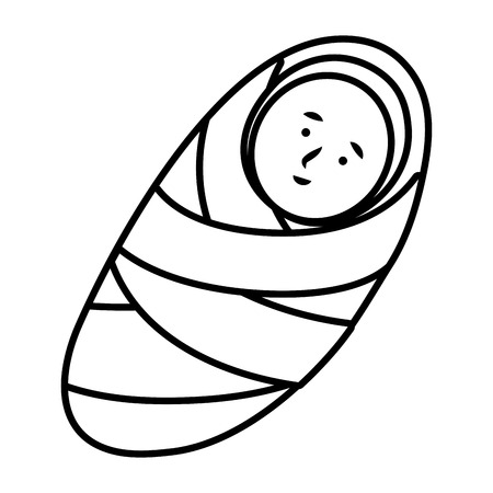 baby wrapped in blanket avatar cartoon character black and white vector illustration graphic designのイラスト素材