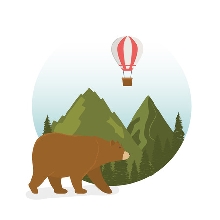 wanderlust label with landscape and bear grizzly scene vector illustration designのイラスト素材