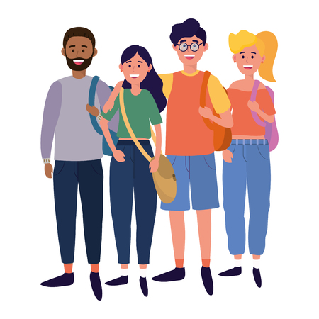 young people friends men and women enjoying cartoon vector illustration graphic designのイラスト素材