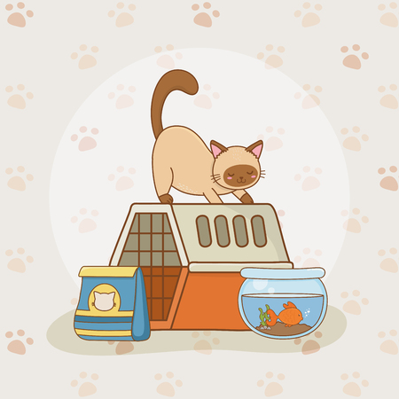 cute little kitty and fish aquarium mascots vector illustration designのイラスト素材