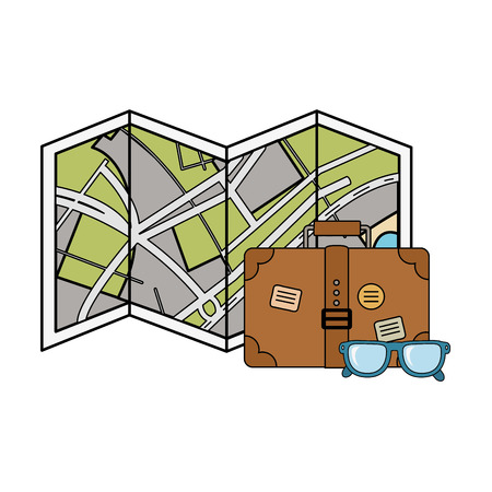 suitcase travel with eyeglasses and camping icon vector illustration designのイラスト素材