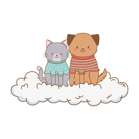 cute animals in the clouds woodland characters vector illustration designのイラスト素材