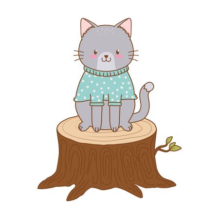 cute cat in trunk woodland character vector illustration designのイラスト素材