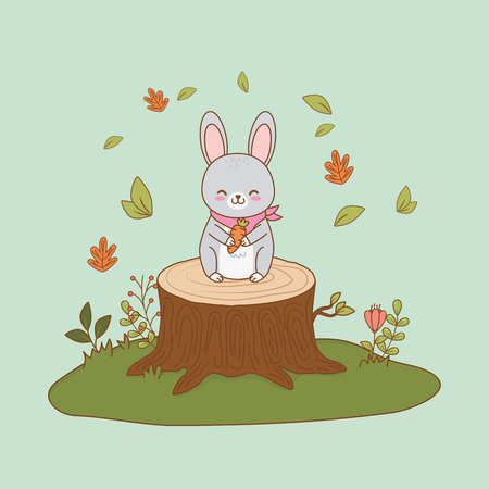 cute rabbit in the field woodland character vector illustration designのイラスト素材