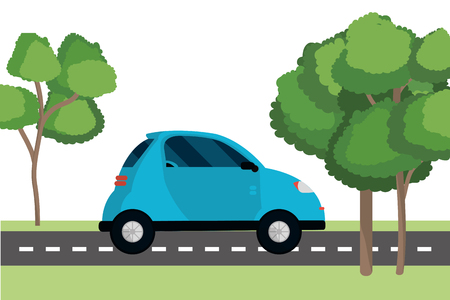 transportation concept car at street between nature cartoon vector illustration graphic designのイラスト素材