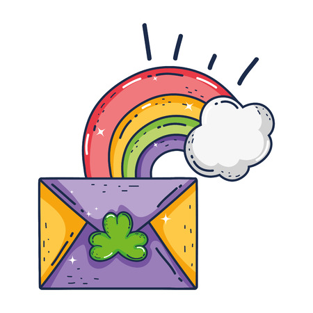 envelope with clover and rainbow st patrick invitation vector illustration designのイラスト素材