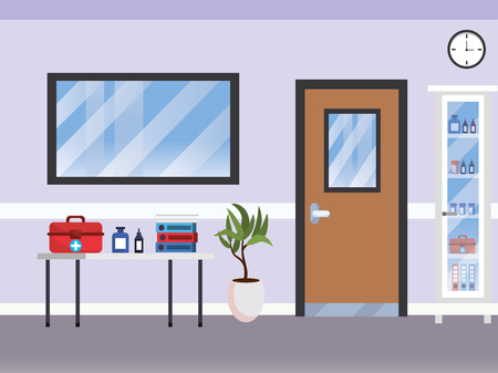 modern furniture scene hospital doctors office cartoon vector illustration graphic designのイラスト素材