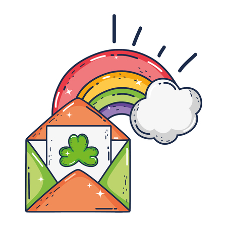 envelope with clover and rainbow st patrick invitation vector illustration designのイラスト素材