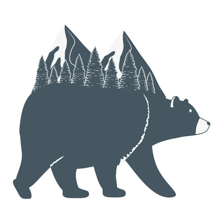 wild bear outdoor scene cartoon vector illustration graphic designのイラスト素材