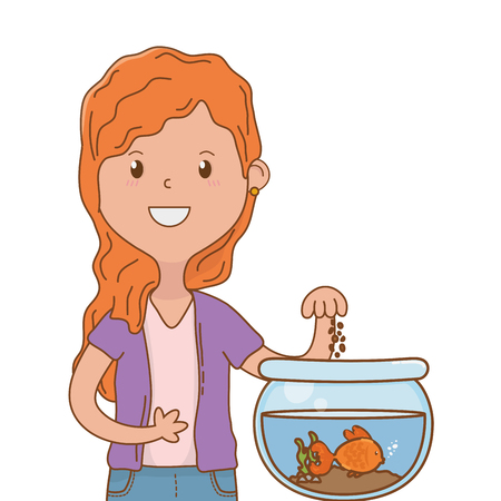 childhood happy child girl with cute little pet animal cartoon vector illustration graphic designのイラスト素材