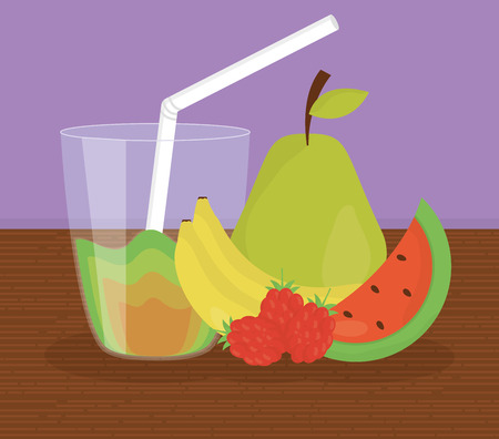 fresh juice fruits in glass vector illustration designのイラスト素材