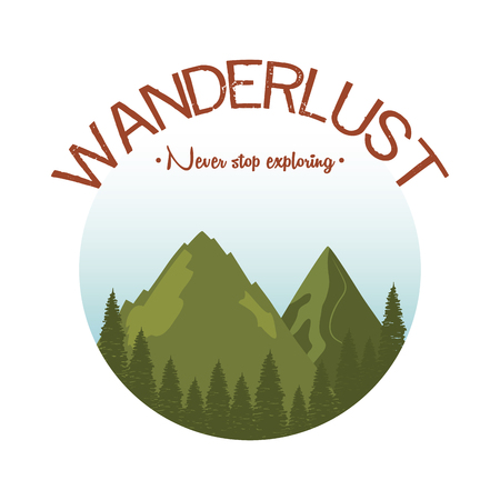 wanderlust label with landscape and forest scene vector illustration designのイラスト素材