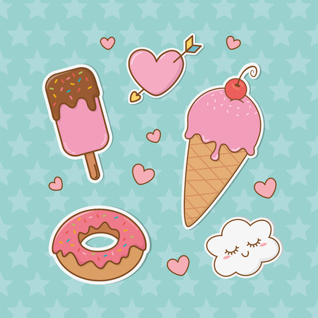 set of sweet food stickersのイラスト素材